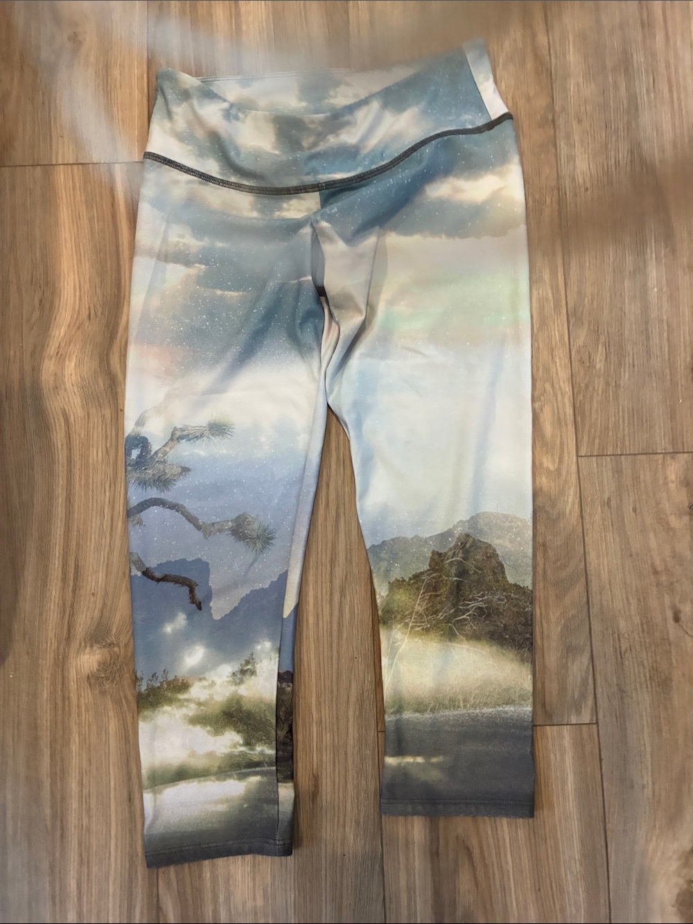 Onzie Ladies Scenic Mountain & Lake Leggings - Blue, Green, Cream size s/ m - Picture 3 of 4